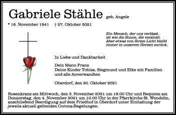Anzeige von Gabriele Stähle von Schwäbische Zeitung