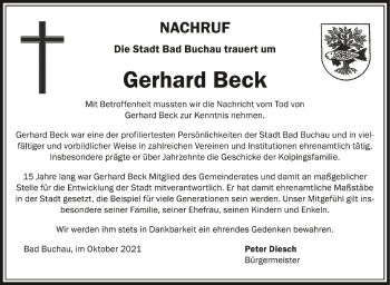 Anzeige von Gerhard Beck von Schwäbische Zeitung