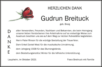 Anzeige von Gudrun Breitruck von Schwäbische Zeitung