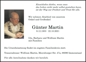Anzeige von Günter Martin von Schwäbische Zeitung