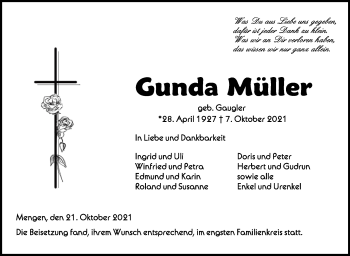 Anzeige von Gunda Müller von Schwäbische Zeitung