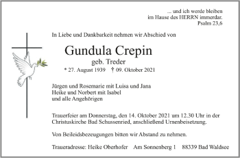 Anzeige von Gundula Crepin von Schwäbische Zeitung
