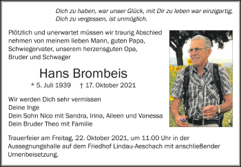 Anzeige von Hans Brombeis von Schwäbische Zeitung