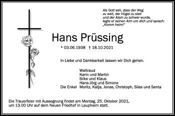 Anzeige von Hans Prüssing von Schwäbische Zeitung