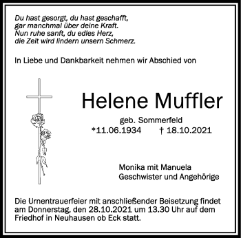 Anzeige von Helene Muffler von Schwäbische Zeitung