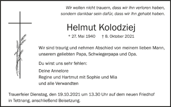 Anzeige von Helmut Kolodziej von Schwäbische Zeitung