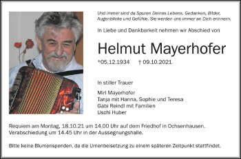 Anzeige von Helmut Mayerhofer von Schwäbische Zeitung