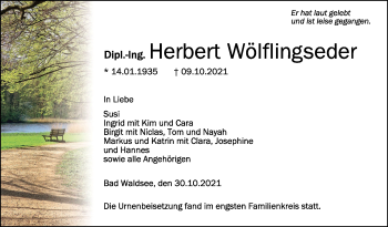 Anzeige von Herbert Wölflingseder von Schwäbische Zeitung