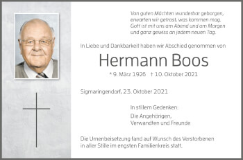 Anzeige von Hermann Boos von Schwäbische Zeitung