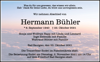 Anzeige von Hermann Bühler von Schwäbische Zeitung