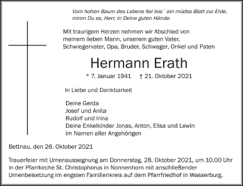 Anzeige von Hermann Erath von Schwäbische Zeitung