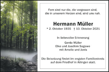 Anzeige von Hermann Müller von Schwäbische Zeitung