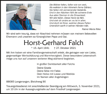 Anzeige von Horst-Gerhard Falch von Schwäbische Zeitung
