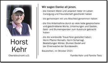 Anzeige von Horst Kehr von Schwäbische Zeitung