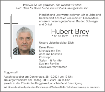 Anzeige von Hubert Brey von Schwäbische Zeitung