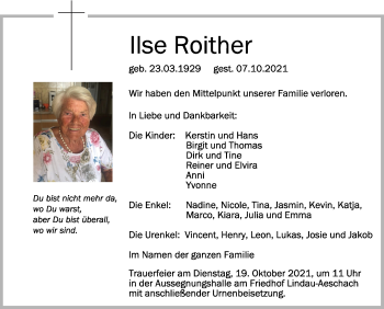 Anzeige von Ilse Roither von Schwäbische Zeitung