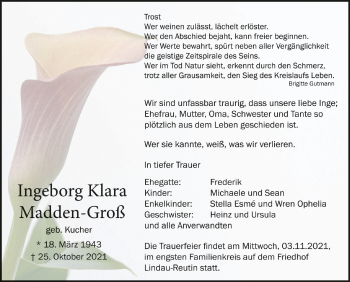 Anzeige von Ingeborg Klara Madden-Groß von Schwäbische Zeitung