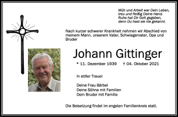 Anzeige von Johann Gittinger von Schwäbische Zeitung