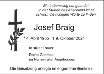 Anzeige von Josef Braig von Schwäbische Zeitung