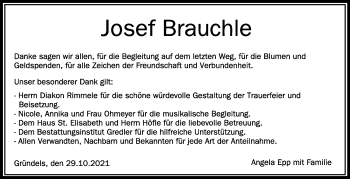 Anzeige von Josef Brauchle von Schwäbische Zeitung