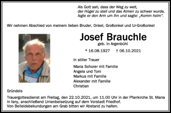 Anzeige von Josef Brauchte von Schwäbische Zeitung