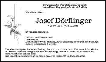 Anzeige von Josef Dörflinger von Schwäbische Zeitung