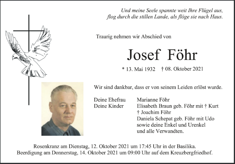  Traueranzeige für Josef Föhr vom 11.10.2021 aus Schwäbische Zeitung