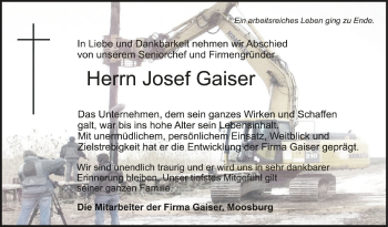 Anzeige von Josef Gaiser von Schwäbische Zeitung