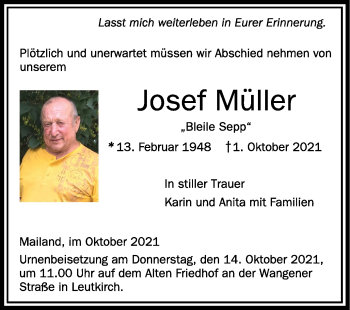 Anzeige von Josef Müller von Schwäbische Zeitung