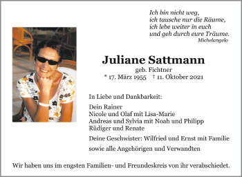 Anzeige von Juliane Sattmann von Schwäbische Zeitung