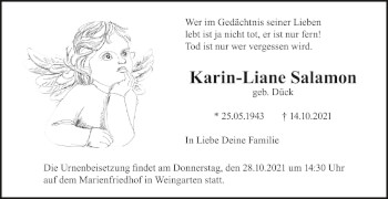 Anzeige von Karin-Liane Salamon von Schwäbische Zeitung