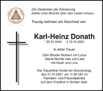 Anzeige von Karl-Heinz Donath von Schwäbische Zeitung