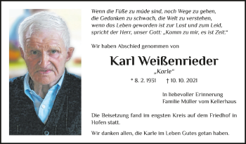 Anzeige von Karl Weißenrieder von Schwäbische Zeitung