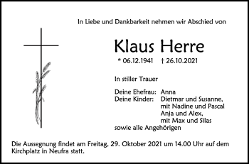Anzeige von Klaus Herre von Schwäbische Zeitung