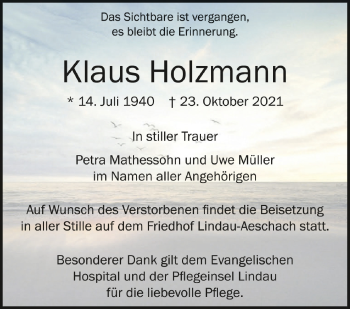 Anzeige von Klaus Holzmann von Schwäbische Zeitung