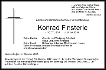 Anzeige von Konrad Finsterle von Schwäbische Zeitung