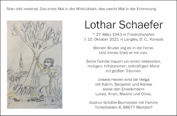 Anzeige von Lothar Schaefer von Schwäbische Zeitung