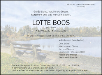 Anzeige von Lotte Boos von Schwäbische Zeitung