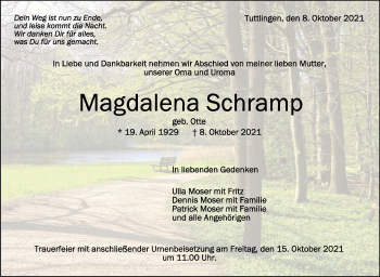 Anzeige von Magdalena Schramp von Schwäbische Zeitung