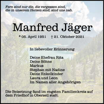 Anzeige von Manfred Jäger von Schwäbische Zeitung