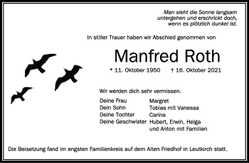 Anzeige von Manfred Roth von Schwäbische Zeitung