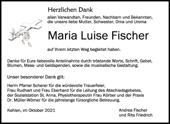 Anzeige von Maria Luise Fischer von Schwäbische Zeitung