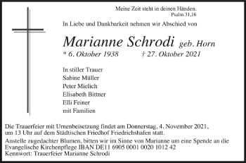Anzeige von Marianne Schrodi von Schwäbische Zeitung