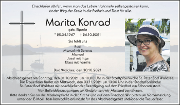 Anzeige von Marita Konrad von Schwäbische Zeitung