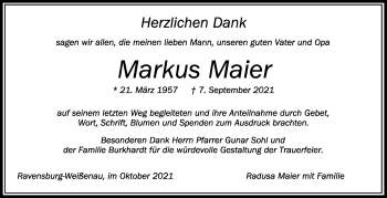 Anzeige von Markus Maier von Schwäbische Zeitung