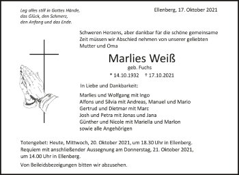Anzeige von Marlies Weiß von Schwäbische Zeitung