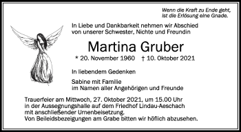 Anzeige von Martina Gruber von Schwäbische Zeitung