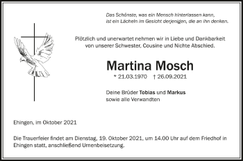 Anzeige von Martina Mosch von Schwäbische Zeitung