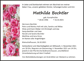 Anzeige von Mathilde Bochtler von Schwäbische Zeitung