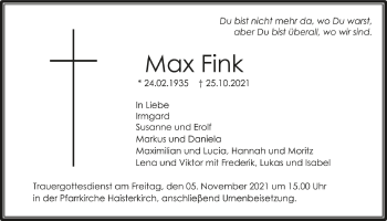 Anzeige von Max Fink von Schwäbische Zeitung